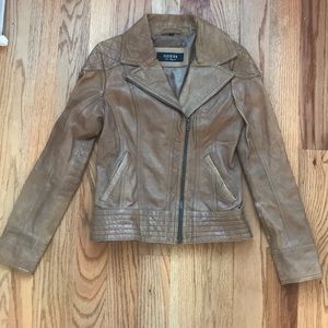 Guess Brown Leather Moto Jacket
